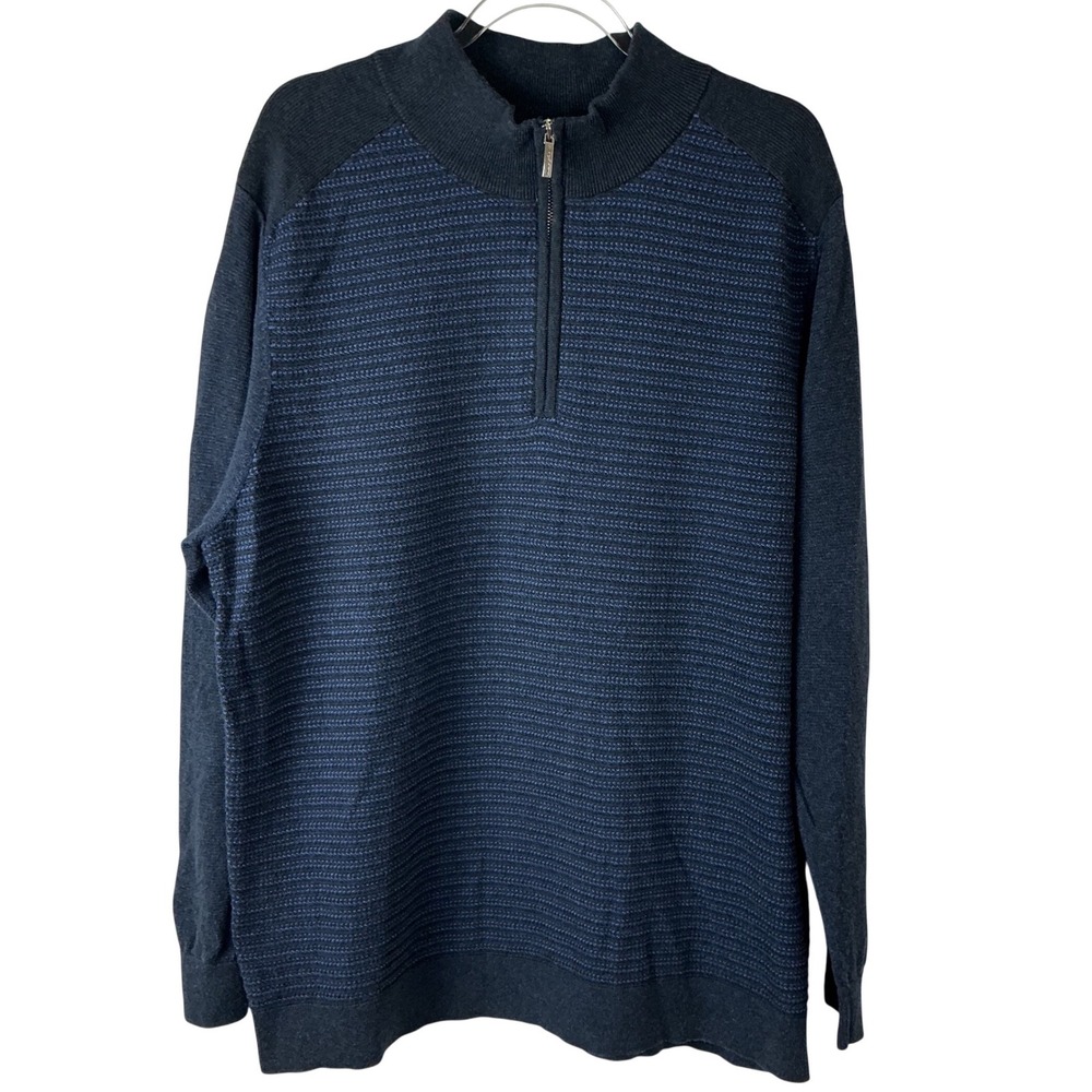 Tommy Bahama Quarter Zip Sweater Mens XXL Blue Textured Stripe Pullover ST424495